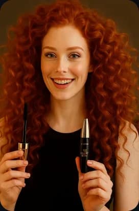 Beauty creator holding mascara tubes UGC ad template