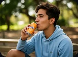 Creator drinking from beverage can ad template