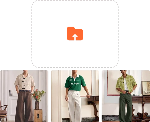 Reference upload zone with three fashion-style generated outfit variations